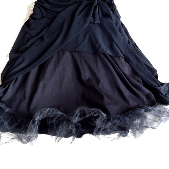 IZ Byer Black Ruched Cocktail Dress Tulle Flounce Underskirt M - Picture 5 of 10